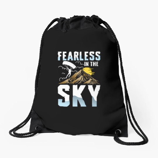 Fearless in the Sky Paragliding Enthusiast Design Drawstring Bags