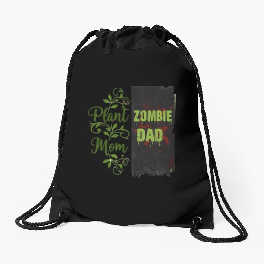 Plant Mom Zombie Dad Couple Design Drawstring Bags