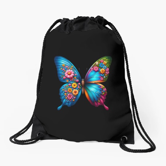 Colorful Butterfly Nature Inspired Summer Vibes Drawstring Bags