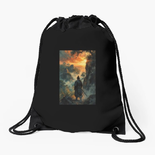 Twilight Ronin Solitude at the Edge Drawstring Bags