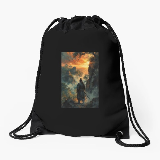 Twilight Ronin Solitude at the Edge Drawstring Bags