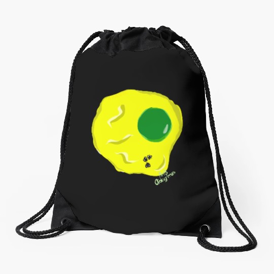 Yellow and green fried egg and flies Drawstring Bags