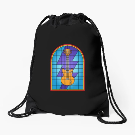 Stained Glass Art Electric Guitar Drawstring Bags