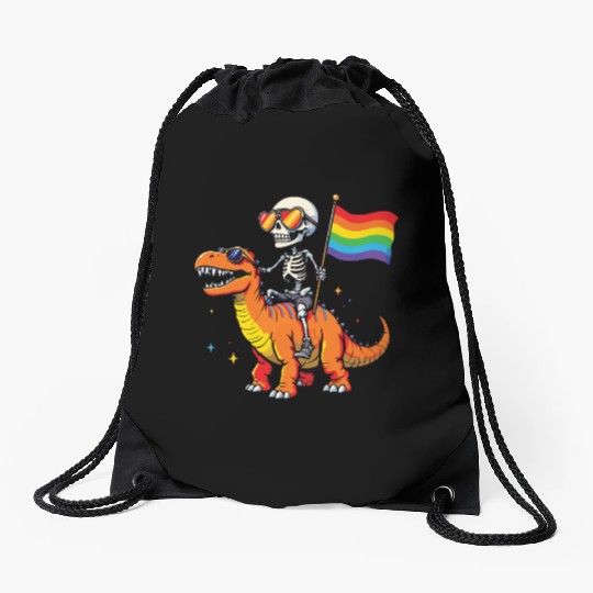 Skeleton with dinosaur Lgbtq Drawstring Bags