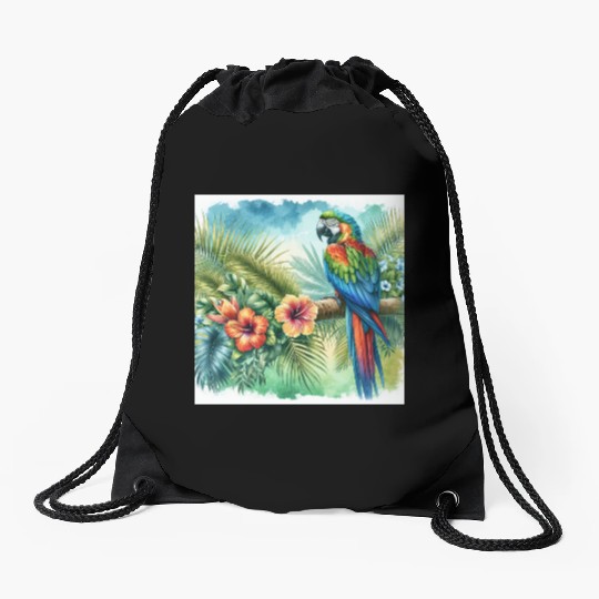Majestic Macaw Parrot Drawstring Bags