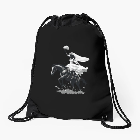 Western Cowgirl Bride on Bucking Horse – Grayscale Drawstring Bags