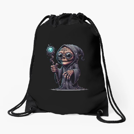 Cosmic Skull Wizard – Creepy Arcane Sorcerer Drawstring Bags