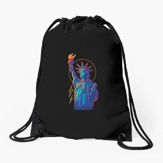 Statue of Liberty Neon Drawstring Bags Design