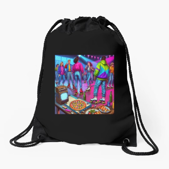 Vibrant Retro Festival Gathering Drawstring Bags