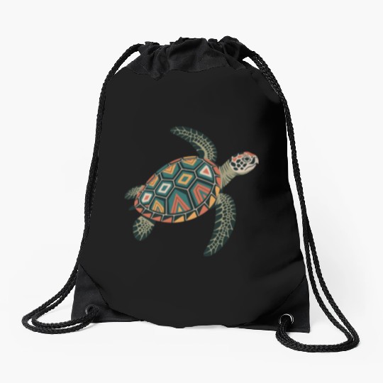 Sea Turtle Geometric Pattern Shell Drawstring Bags