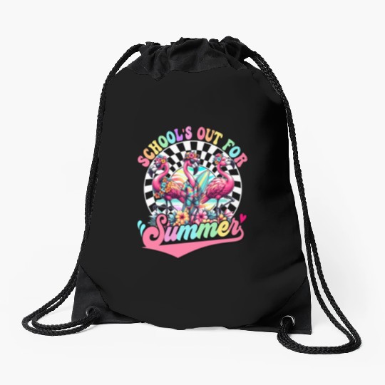 Schools Out For Summer Flamingo Teaches Students Drawstring Bags