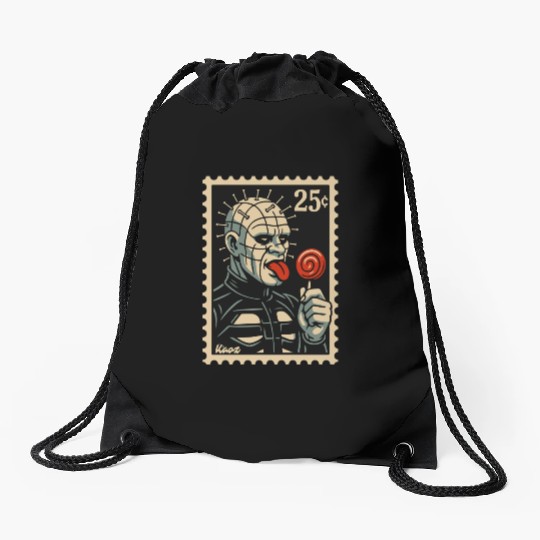 stamp of a horror lollipop licker raising hell Drawstring Bags