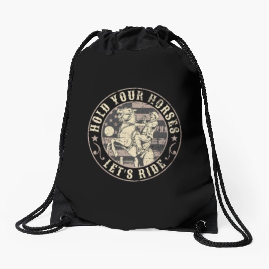 Hold Your Horses, Let's Ride – Retro Cowboy Drawstring Bags