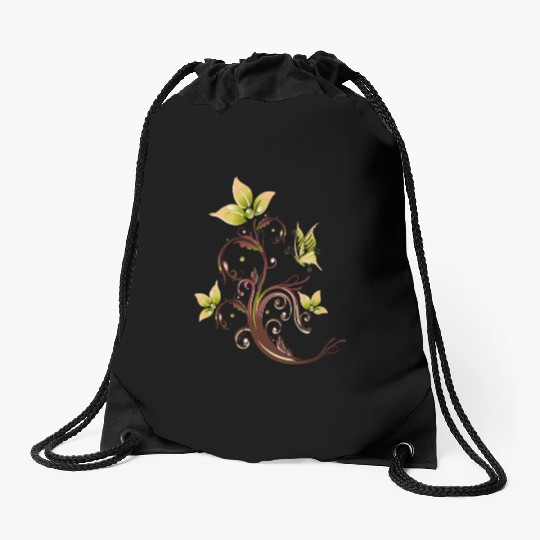 Whimsical Blossom Butterfly Elegant Nature Drawstring Bags