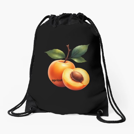 Apricot branch with green leaves Drawstring Bags