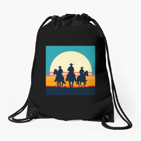 Wild West Sunset Cowboy Drawstring Bags