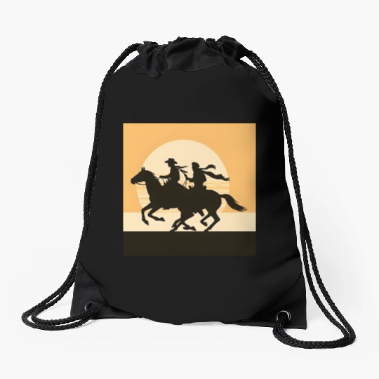 Wild West Cowboy Sunset Ride Drawstring Bags