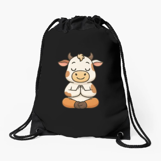 Cute cow bull yoga meditation relax chibi Drawstring Bags