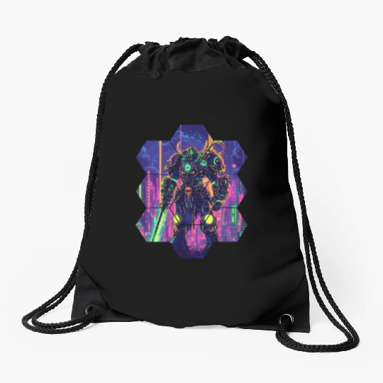 Bright Sci Fi Warrior In Neon Colors Drawstring Bags