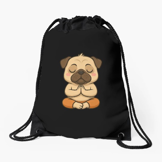 Cute pug yoga meditation relaxation cartoon Drawstring Bags