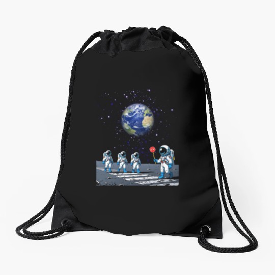 Space Crossing Moon Walk Drawstring Bags