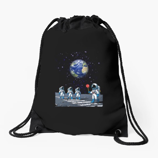 Space Crossing Moon Walk Drawstring Bags
