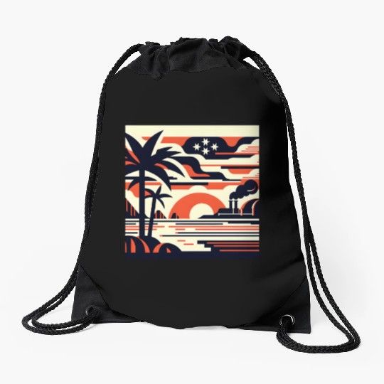 Twilight Palm & Factory Scene Drawstring Bags