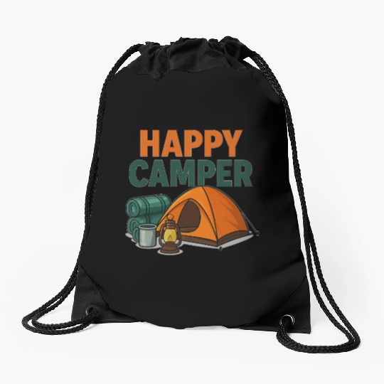 Happy Camper – Cozy Camping Vibes Drawstring Bags