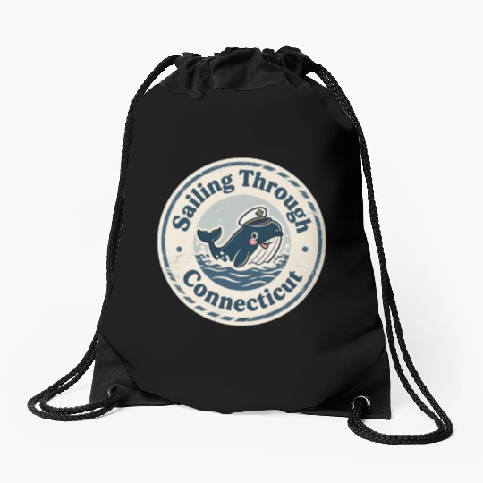 Connecticut Whale Captain Design Drawstring Bags