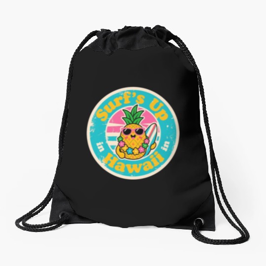 Aloha Vibes Pineapple Surfer Vintage Hawaiian Drawstring Bags