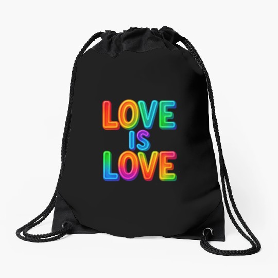 Love Is Love – Neon Rainbow Pride Statement Drawstring Bags
