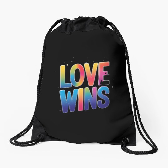 Love Wins Rainbow Script Drawstring Bags – Pride Month Drawstring Bags