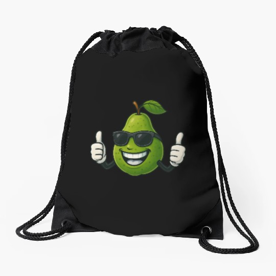 Cute cartoon pear guava fruit summer joy Drawstring Bags