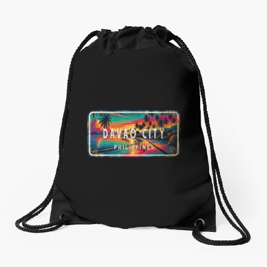 Davao City - Tropical Retro Drawstring Bags