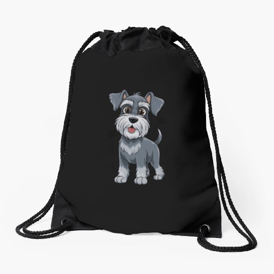 Adorable Schnauzer Pup Illustration With Big Eyes Drawstring Bags