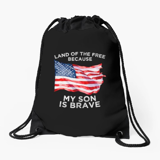 Land of the free because my son is brave USA Drawstring Bags
