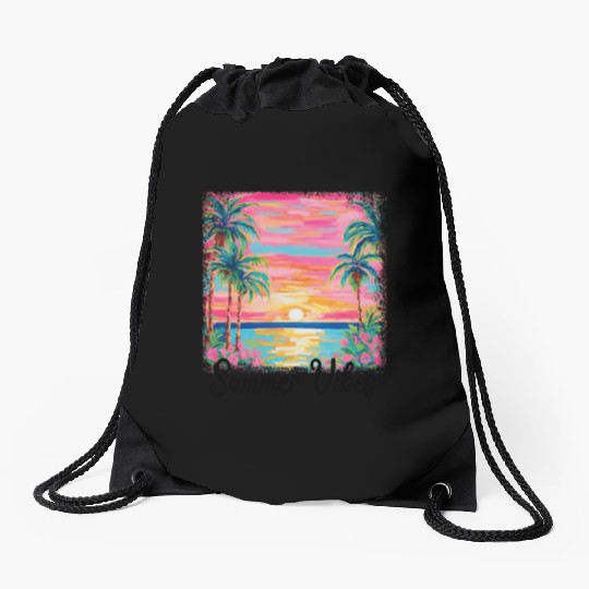 Summer Vibe Preppy Beach Drawstring Bags