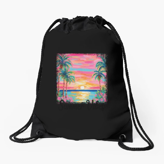 Summer Vibe Preppy Beach Drawstring Bags