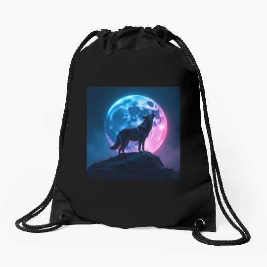 Howl of the Neon Moon Drawstring Bags