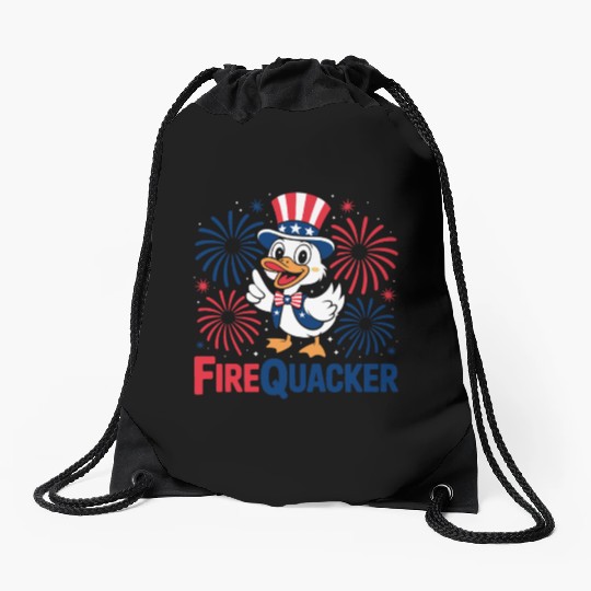 Womens Duck Firequacker Patriotic Fourth of July I Drawstring Bags