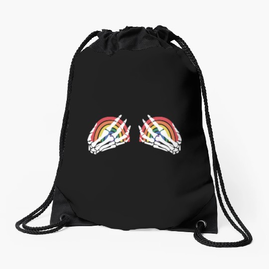 LGBTQ Skeleton Hand Rainbow Drawstring Bags