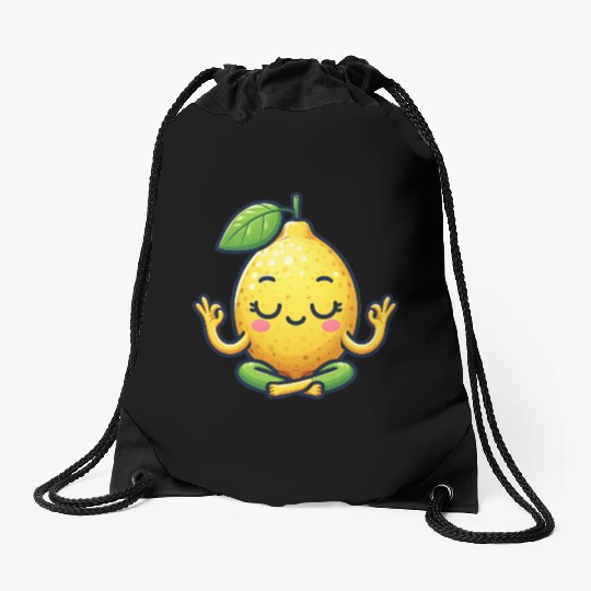 Funny lemon yoga meditation relaxation chill carto Drawstring Bags