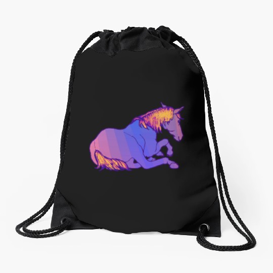 Purple Horse Lying Down, Hand Drawn, Bright Colors Drawstring Bags