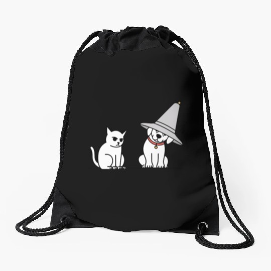 Grumpy Cat and Wizard Dog Drawstring Bags