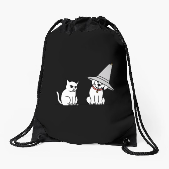 Grumpy Cat and Wizard Dog Drawstring Bags