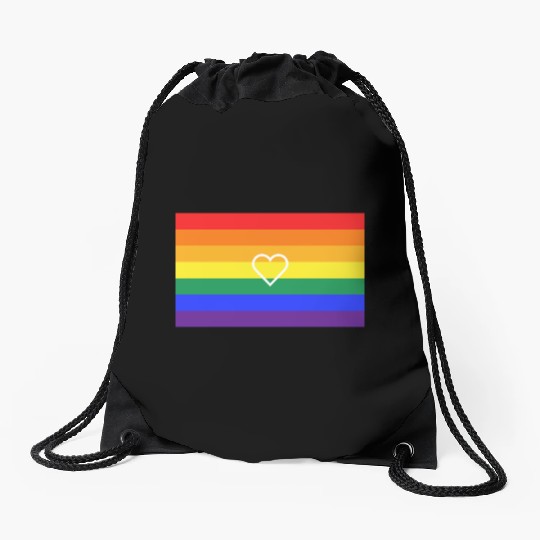Rainbow Heart Pride Flag Drawstring Bags