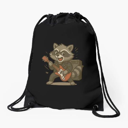 Electric Guitar Vibes – Rocking Raccoon Drawstring Bags
