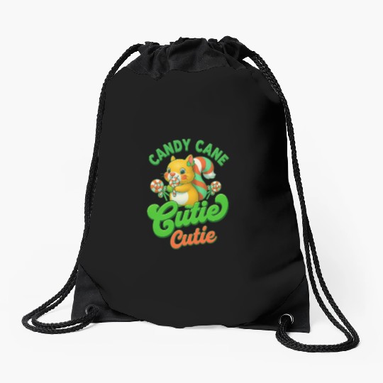Candy Cane Cutie – Sweet Squirrel Holiday Design Drawstring Bags