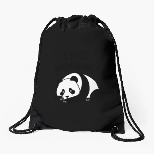Panda I Hate Mornings Saying Drawstring Bags