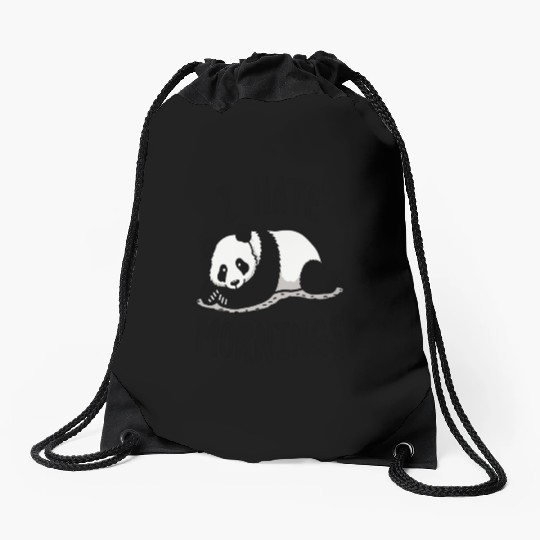 Panda I Hate Mornings Saying Drawstring Bags